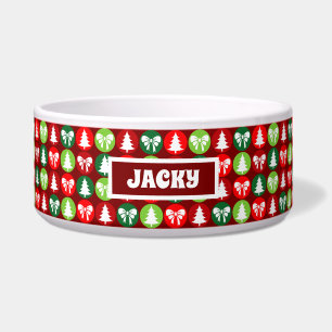 vintage Retro Christmas Trees and Bows Pattern Dog