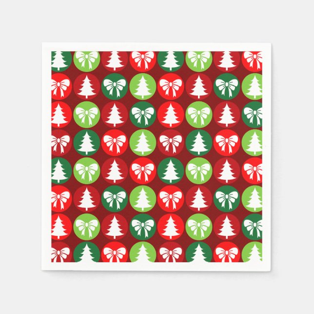 vintage Retro Christmas Trees and Bows Pattern Napkin (Front)