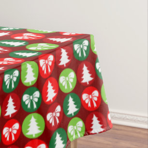 vintage Retro Christmas Trees and Bows Pattern Tablecloth