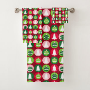 Vintage Retro Christmas Trees and Ornaments Bath Towel Set