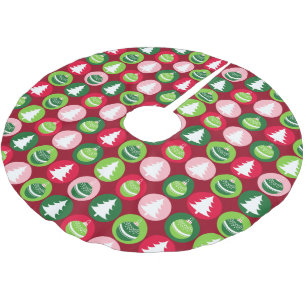 Vintage Retro Christmas Trees and Ornaments Brushed Polyester Tree Skirt