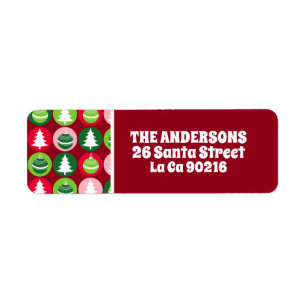 Vintage Retro Christmas Trees and Ornaments Return Address Label
