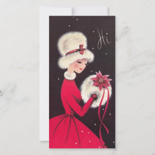 Vintage Retro Christmas Woman in Snow Holiday Card