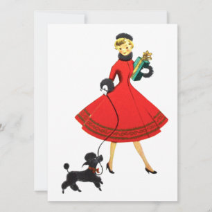 Vintage Retro Christmas Woman with Poodle Holiday Card