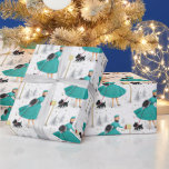 Vintage Retro Christmas Woman with Scotty Dog Wrapping Paper<br><div class="desc">Vintage Retro Christmas Woman with Scotty dog wrapping paper.  Perfect for wrapping holiday gifts for friends and family.</div>