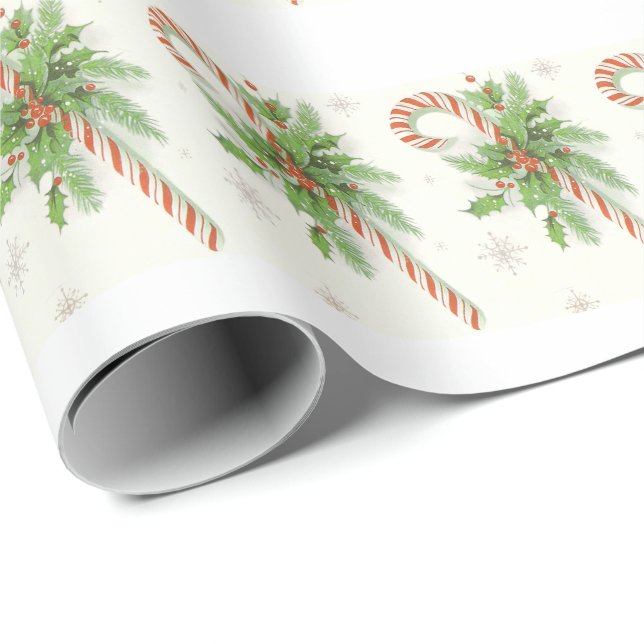 Vintage Retro Christmas Wrapping Paper Candy Cane (Roll Corner)