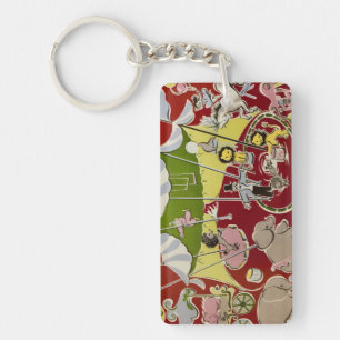Vintage Retro Circus Animals Ring Theme Key Ring