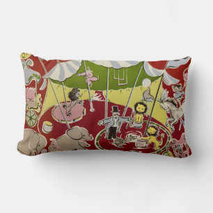 Vintage Retro Circus Animals Ring Theme Lumbar Cushion