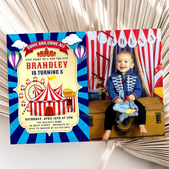 Vintage retro Circus Carnival Birthday Photo Invitation (Creator Uploaded)
