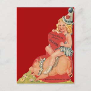 Vintage Retro Circus Girl Valentine Card