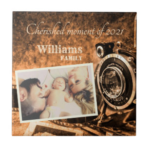 Vintage retro classic camera rustic custom family ceramic tile