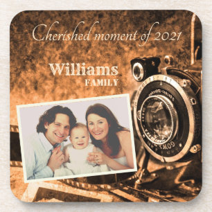 Vintage retro classic camera rustic custom family coaster