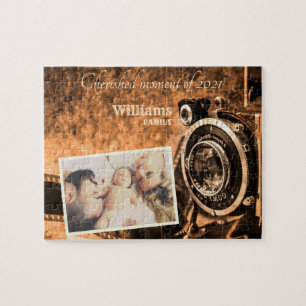 Vintage retro classic camera rustic custom family jigsaw puzzle