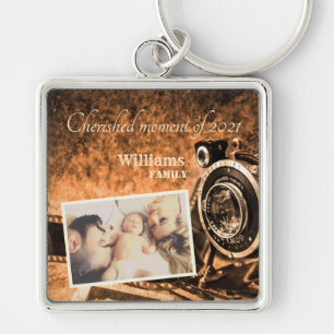 Vintage retro classic camera rustic custom family key ring