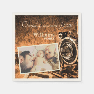 Vintage retro classic camera rustic custom family  napkin
