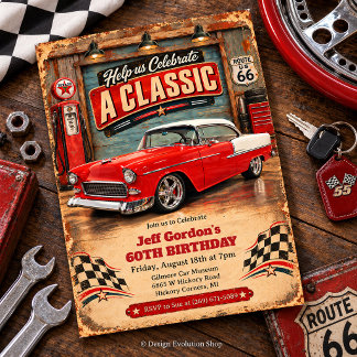 Vintage Retro Classic Car Birthday Invitation 