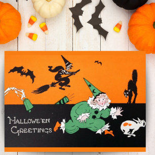Vintage Retro Clown Girl Custom Halloween Holiday Card