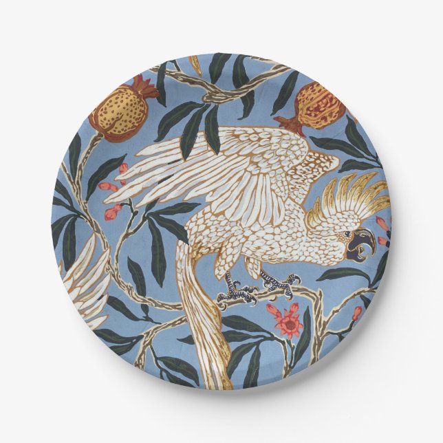 Vintage Retro Cockatoo and Pomegranate Pattern Paper Plate (Front)