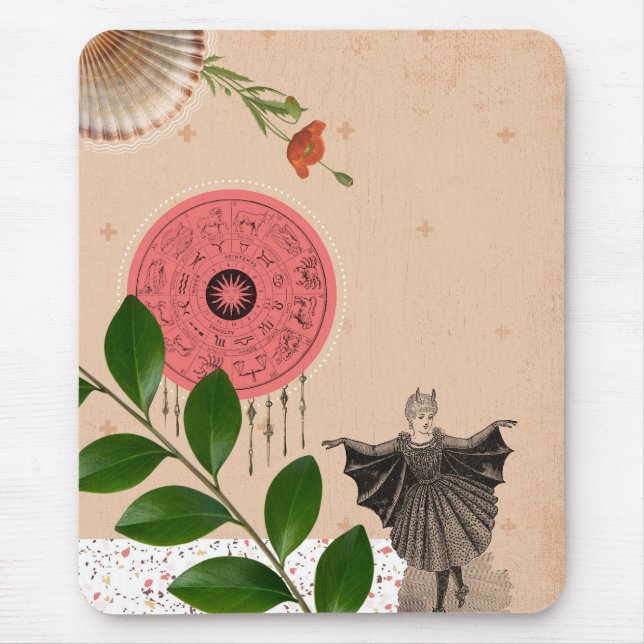 Vintage Retro Collage Pink Fun Unique Mouse Pad (Front)