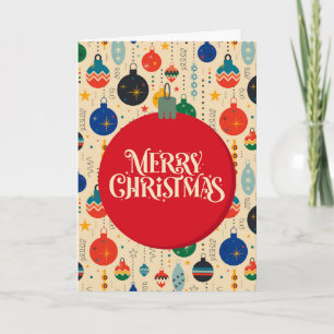 Vintage Retro Colorful Christmas Ornaments  Holiday Card