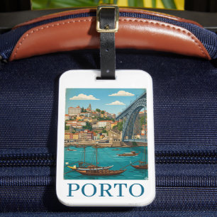 Vintage Retro Colorful Porto Portugal Travel Luggage Tag