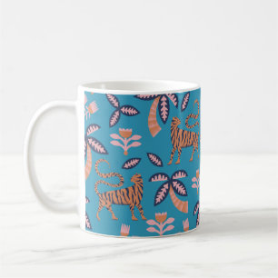 vintage retro colour tiger, palm tree, flower seam coffee mug