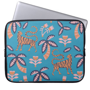 vintage retro colour tiger, palm tree, flower seam laptop sleeve