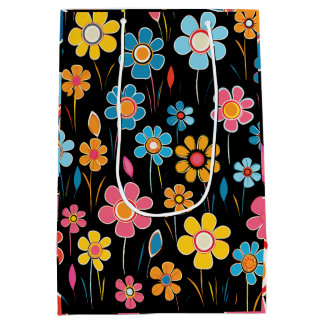 Vintage Retro Colourful Floral Medium Gift Bag