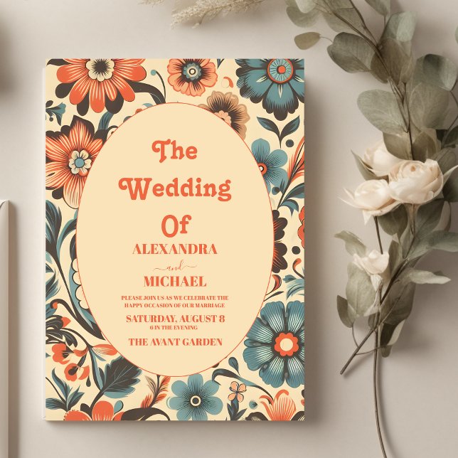 Vintage Retro Colourful Floral Wedding Invitation (Creator Uploaded)