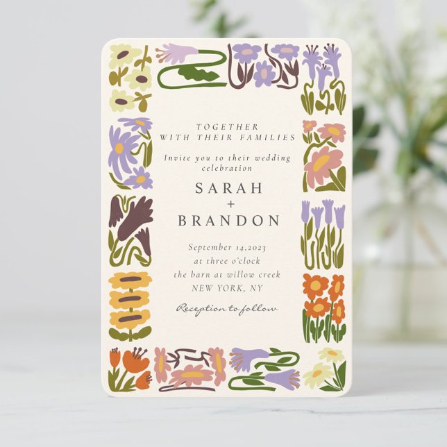 Vintage Retro Colourful Floral Wedding  Invitation (Creator Uploaded)
