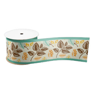 Vintage Retro Colourful Teal Yellow Brown Gift  Satin Ribbon