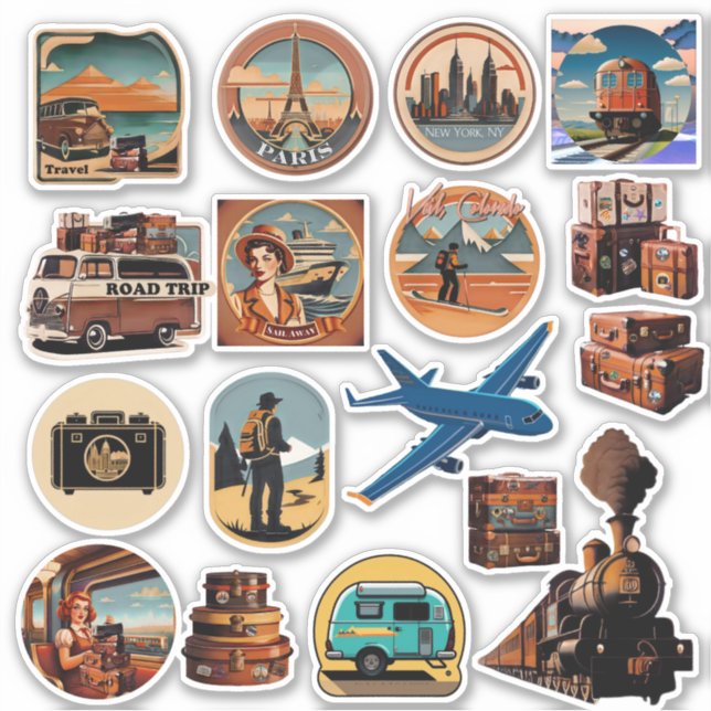 Vintage Retro Colours Watercolor Travel Stickers  (Front)