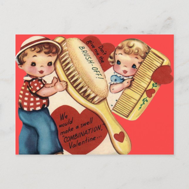 Vintage Retro Comb & Brush Valentine Card (Front)