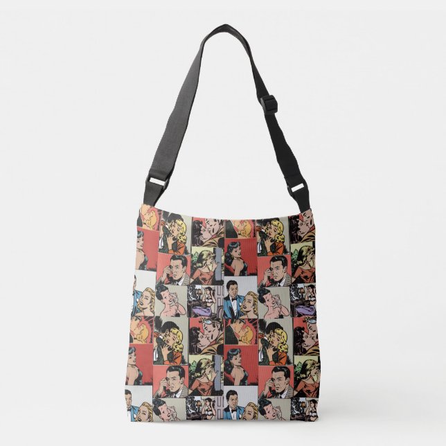Vintage retro comic love story crossbody bag (Front)