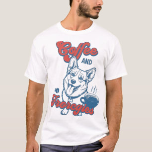 Vintage Retro Corgi and Coffee Illustration Design T-Shirt