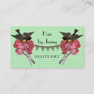 vintage retro cosmetologist hair stylist rose mint business card