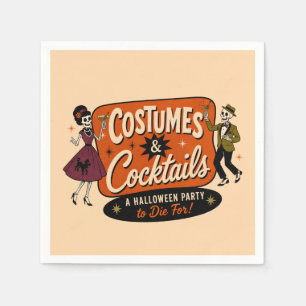 Vintage Retro Costumes & Cocktails Halloween Party Napkin