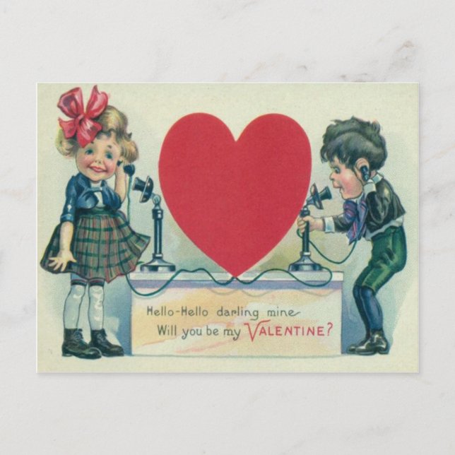 Vintage Retro Couple On Telephone Valentine Card (Front)