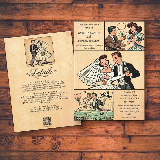 Vintage Retro Couple Romantic Comic Book Wedding Invitation (Creator Uploaded)