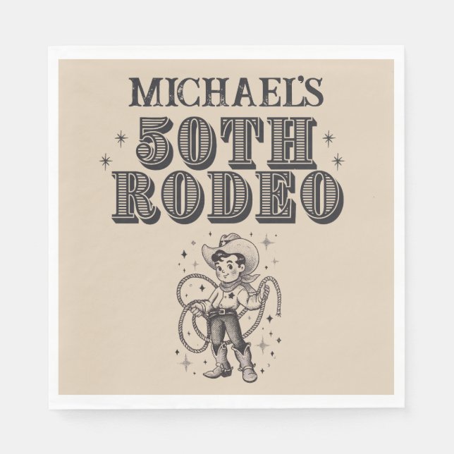 Vintage Retro Cowboy Rodeo 50th Birthday Party Napkin (Front)