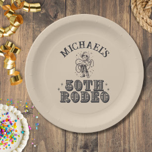Vintage Retro Cowboy Rodeo 50th Birthday Party Paper Plate