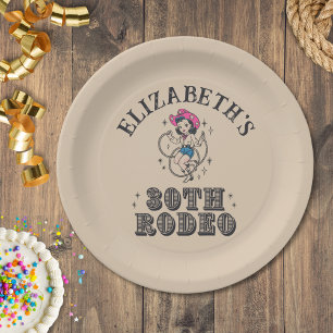 Vintage Retro Cowgirl 30th Birthday Party Paper Plate