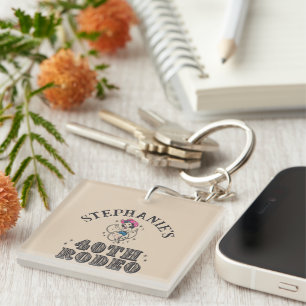 Vintage Retro Cowgirl 40th Birthday Party Key Ring