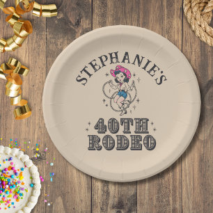 Vintage Retro Cowgirl 40th Birthday Party Paper Plate