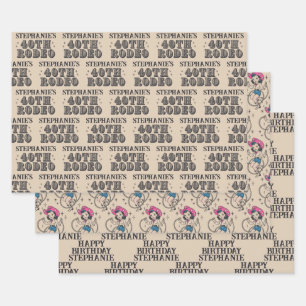 Vintage Retro Cowgirl 40th Birthday Party  Wrapping Paper Sheet