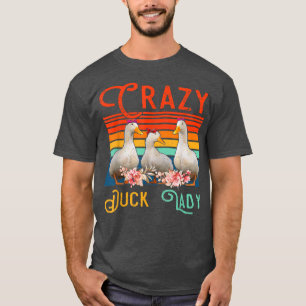 Vintage Retro Crazy Duck Lady Floral Farmer Three T-Shirt