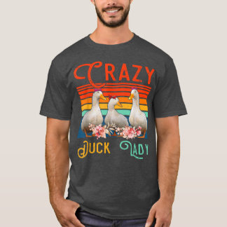 Vintage Retro Crazy Duck Lady Floral Farmer Three T-Shirt