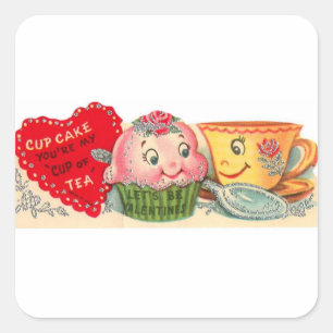 Vintage Retro Cupcake And Teacup Valentine's Day Square Sticker
