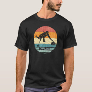 Vintage Retro Curling Player Curler Silhouette Sun T-Shirt