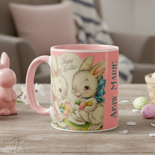 Vintage Retro Custom Happy Easter Bunnies Mug (Vintage Retro Custom Happy Easter Bunnies Mug)